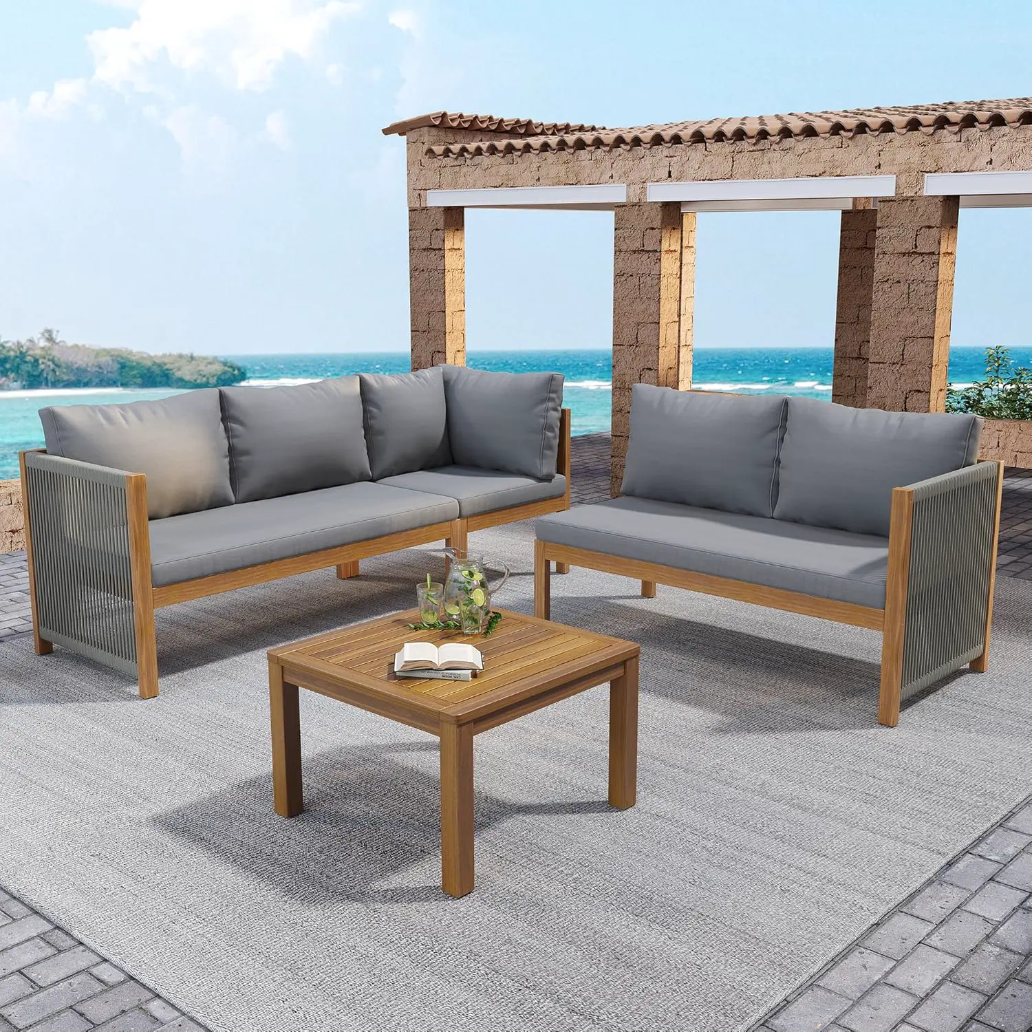 Salon de jardin 5 places en bois gris 57x71cm vue 3