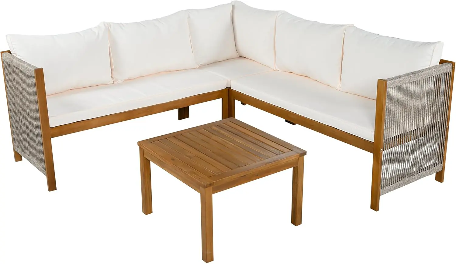 Salon de jardin 5 places beige 185,5x71,5cm vue 8