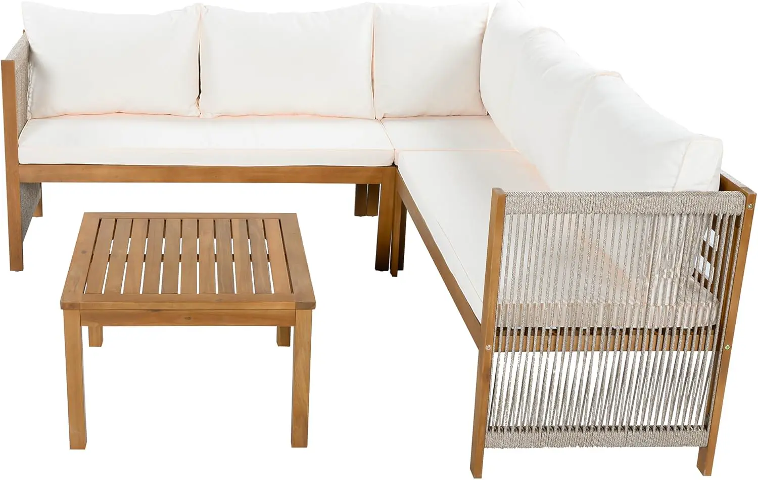 Salon de jardin 5 places beige 185,5x71,5cm vue 9