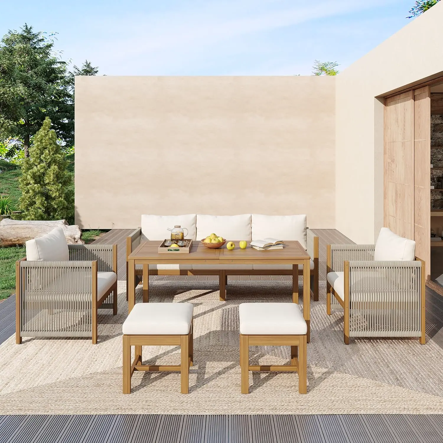Salon de jardin 7 places en bois beige 57x71cm vue 3