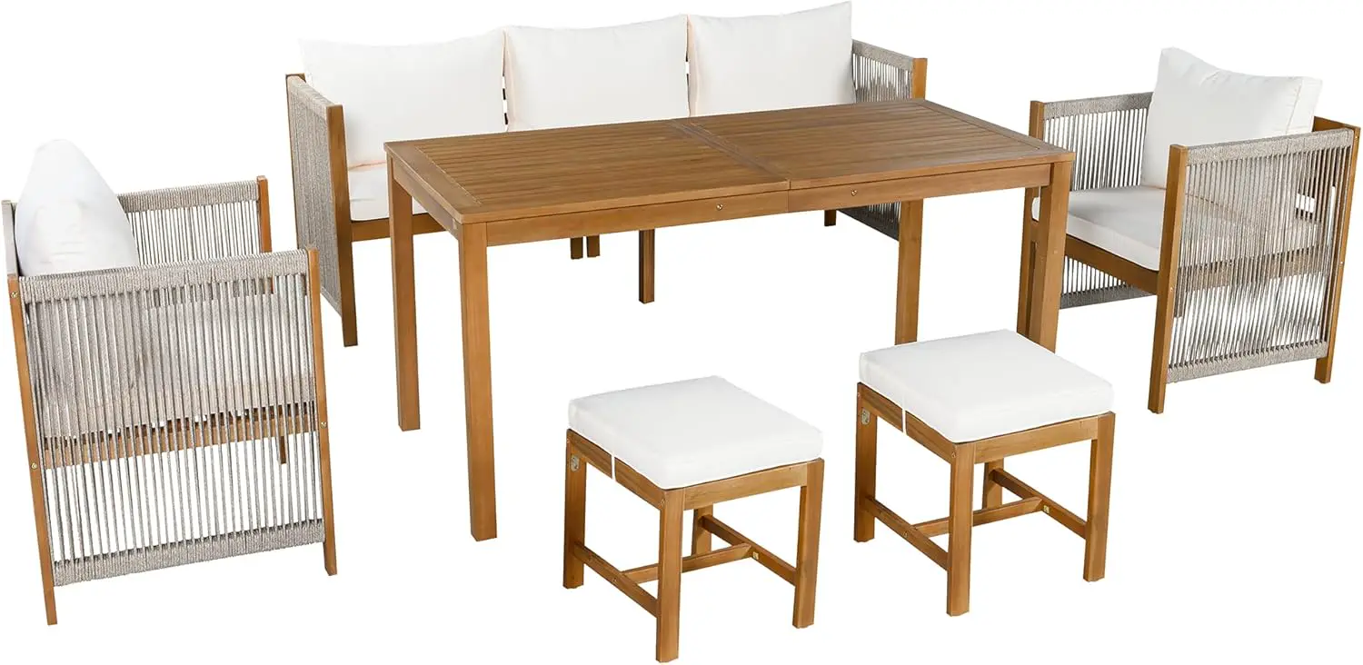 Salon de jardin 7 places en bois beige 57x71cm vue 9