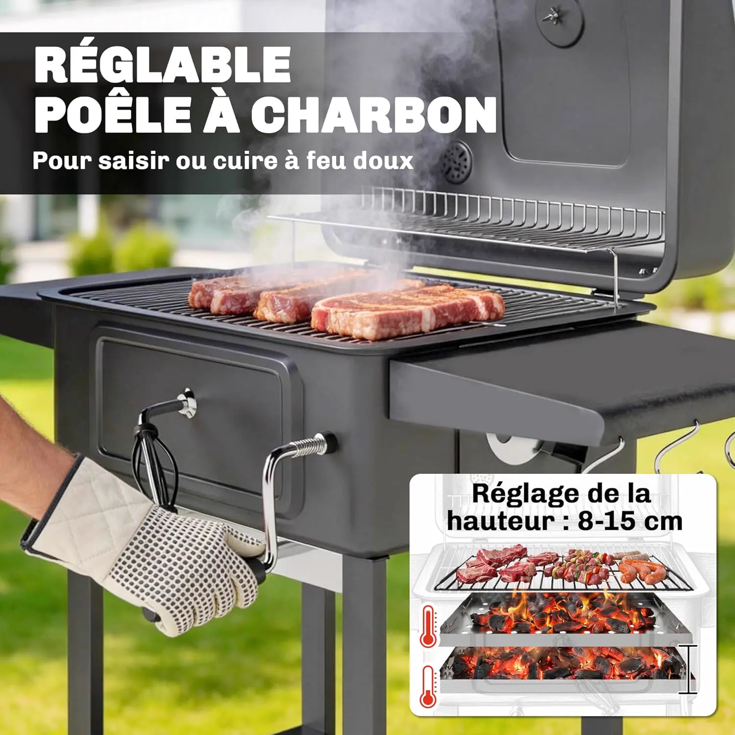 Barbecue à charbon en acier noir 0,23 m² vue 4