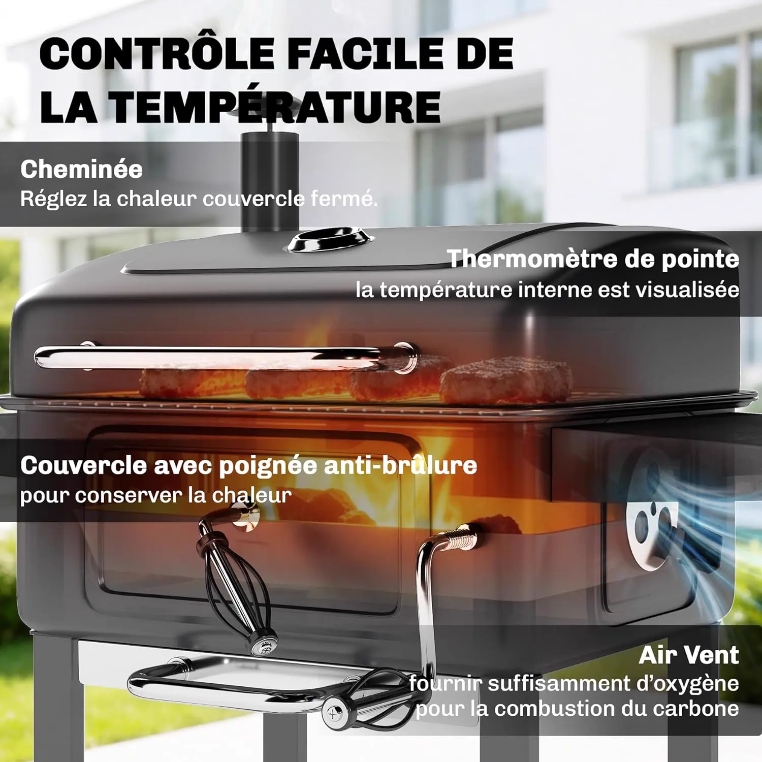 Barbecue à charbon en acier noir 0,23 m² vue 5