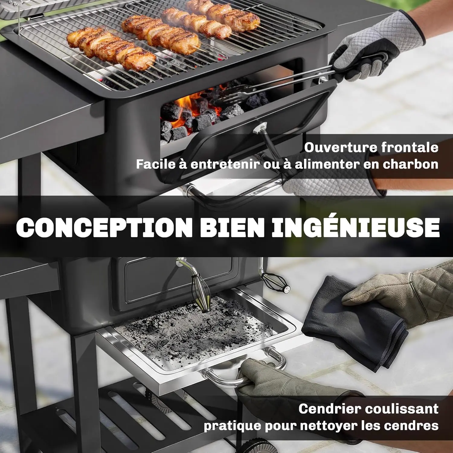 Barbecue à charbon en acier noir 0,23 m² vue 8