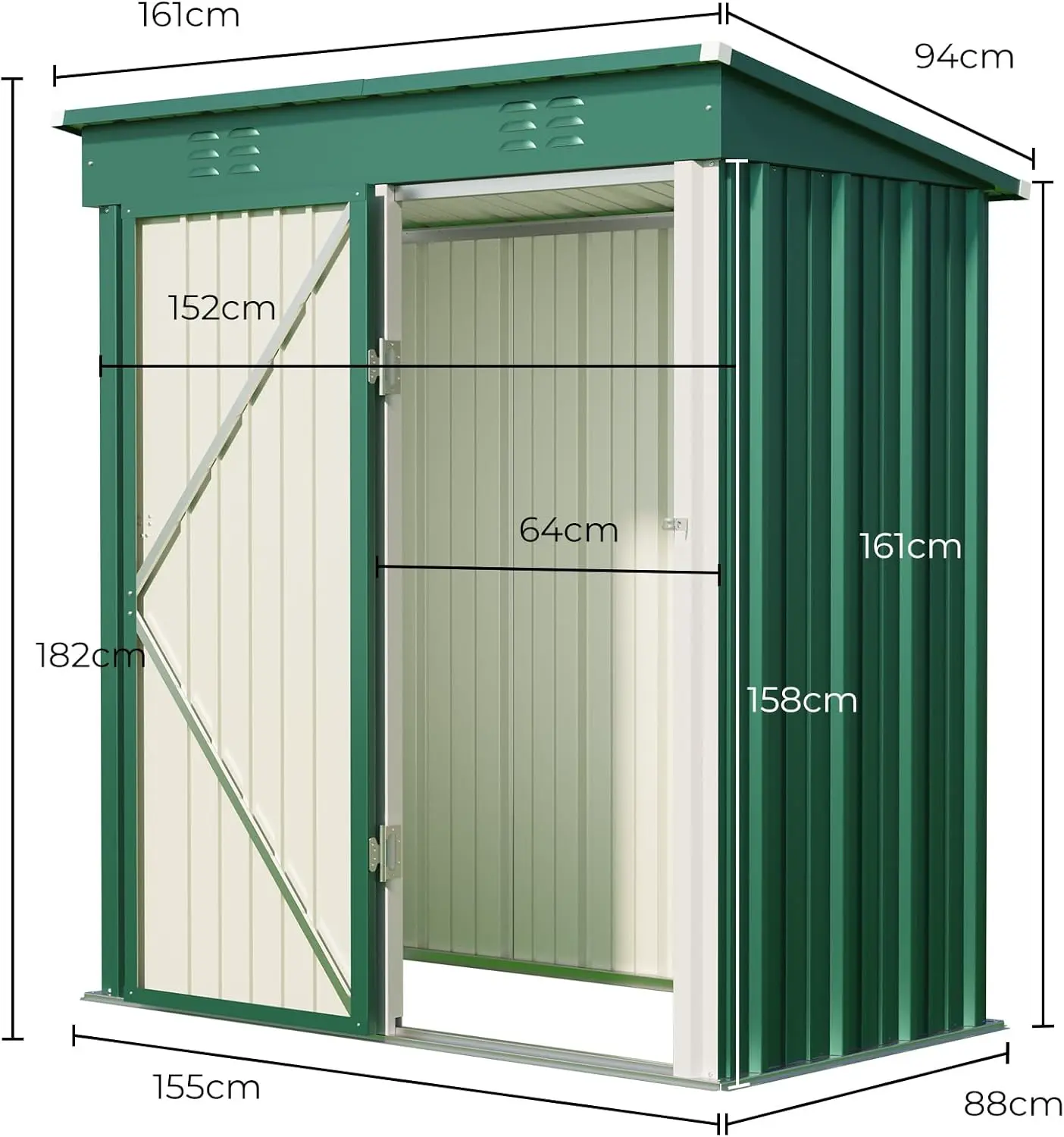Abri de jardin en métal en acier vert 162 × 95 cm vue 2