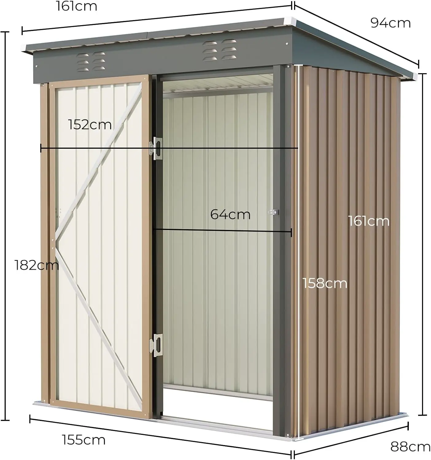 Abri de jardin en métal en métal marron 162 × 95 cm vue 2