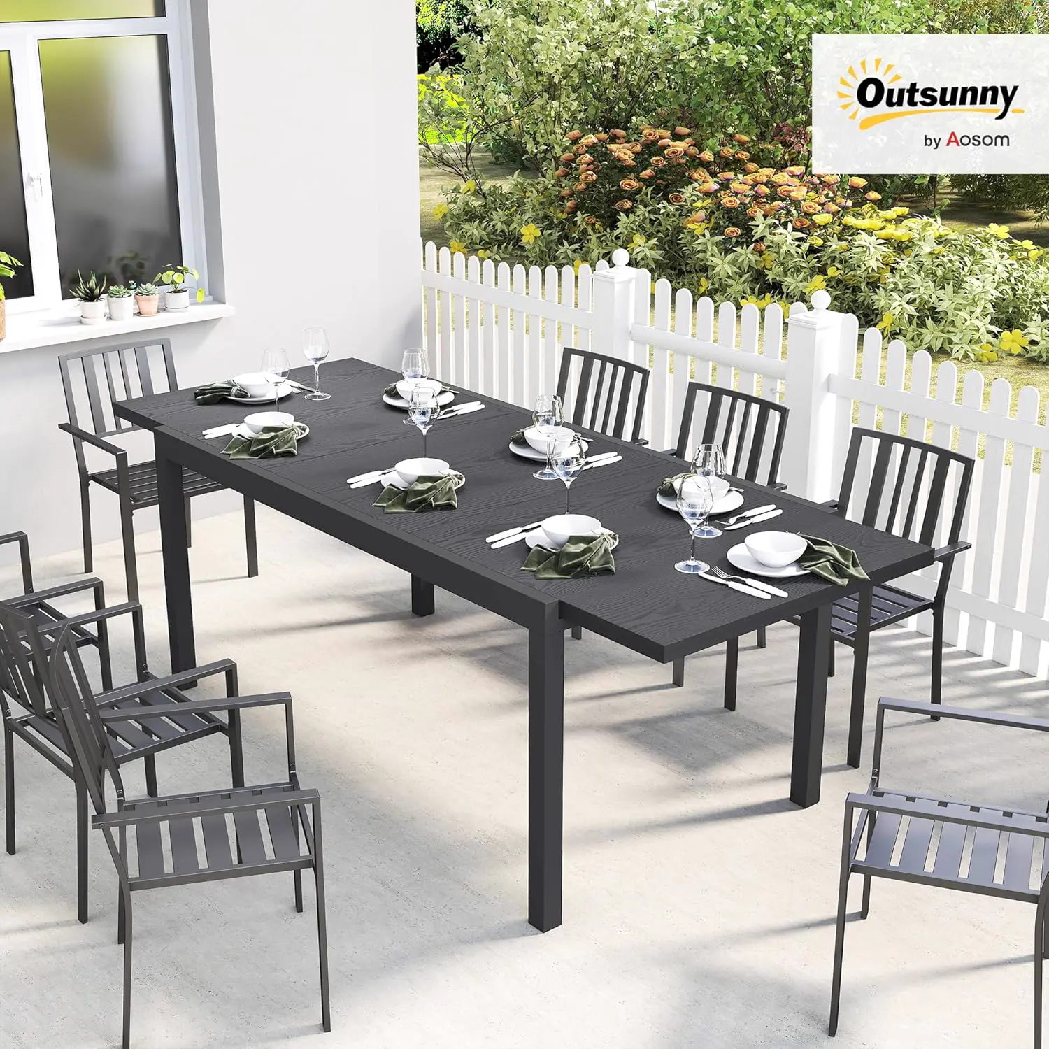 Table de jardin 10 places en acier gris vue 2