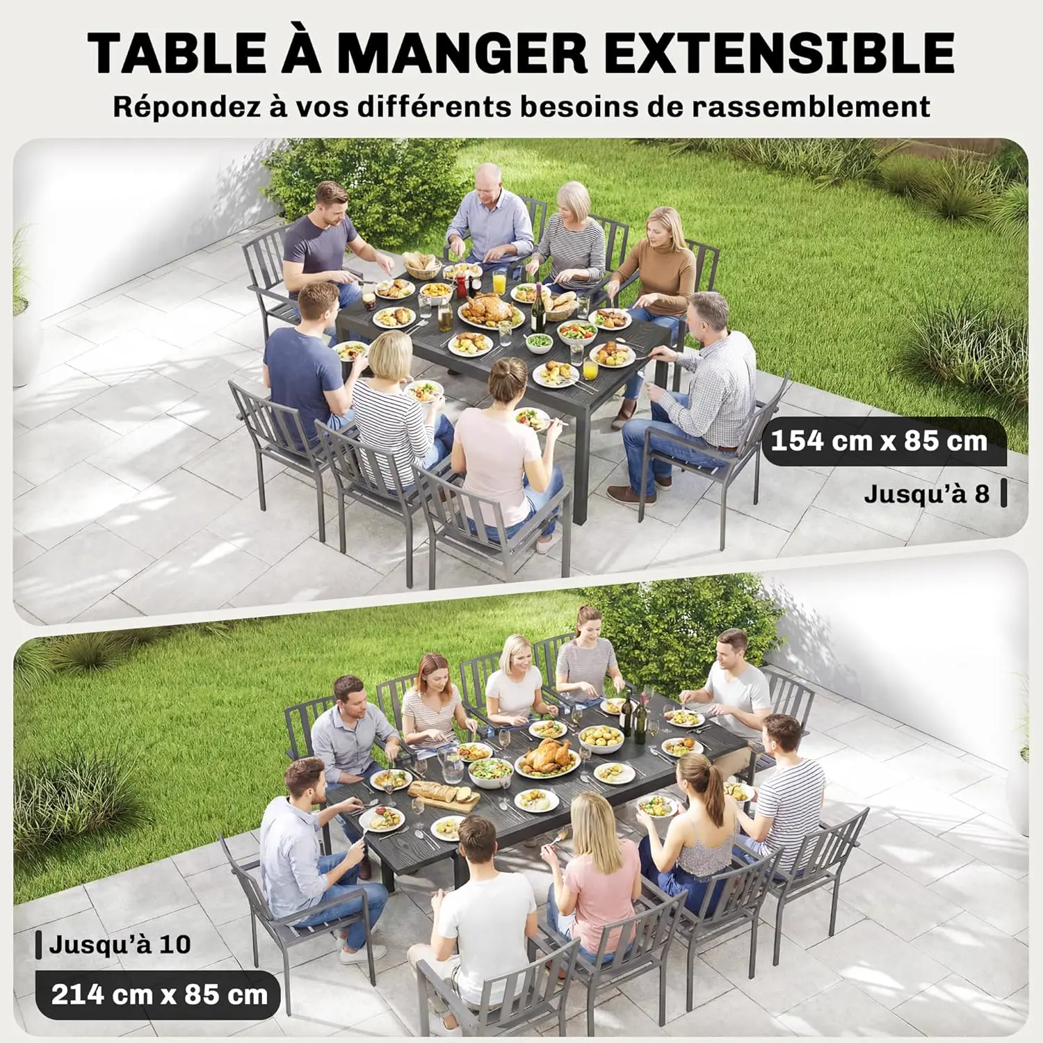 Table de jardin 10 places en acier gris vue 4
