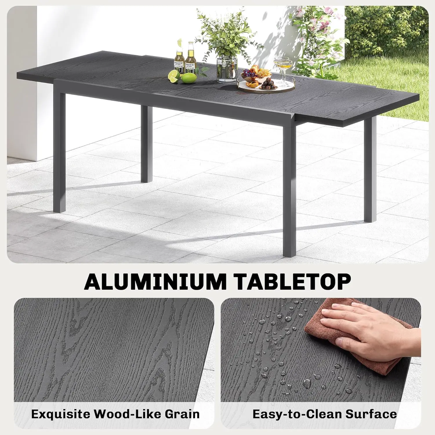 Table de jardin 10 places en acier gris vue 5