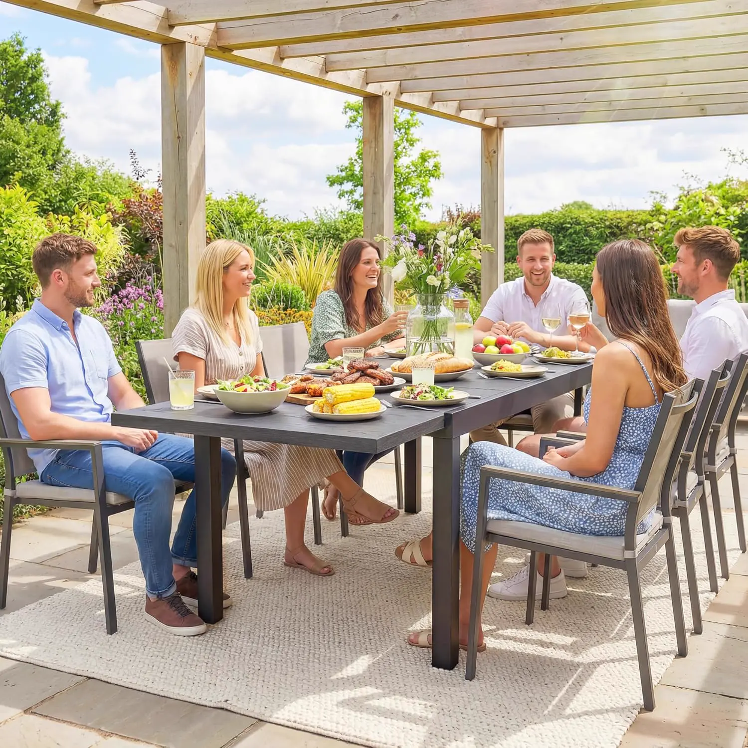 Table de jardin 10 places en acier gris vue 9