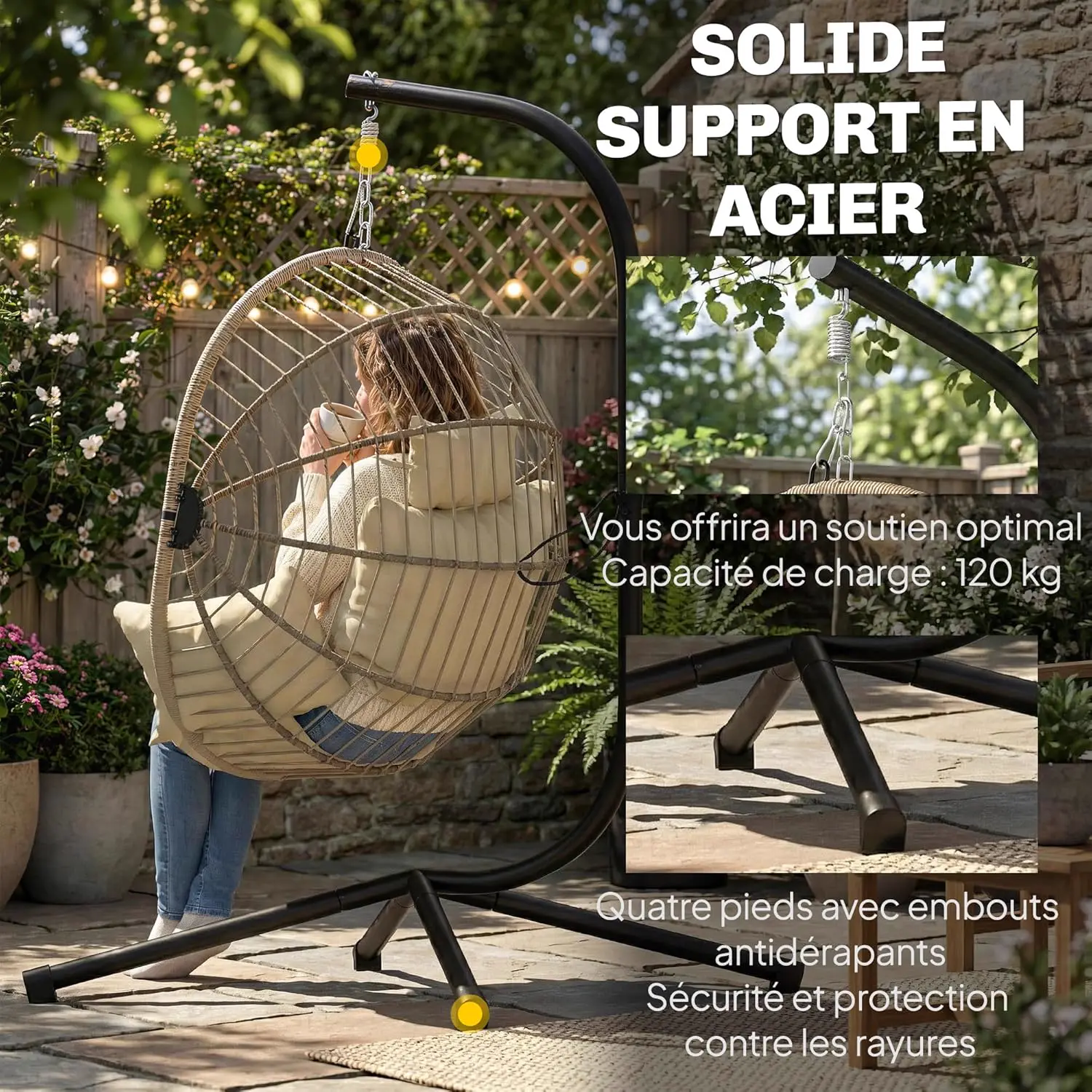 Fauteuils suspendus en acier kaki vue 3