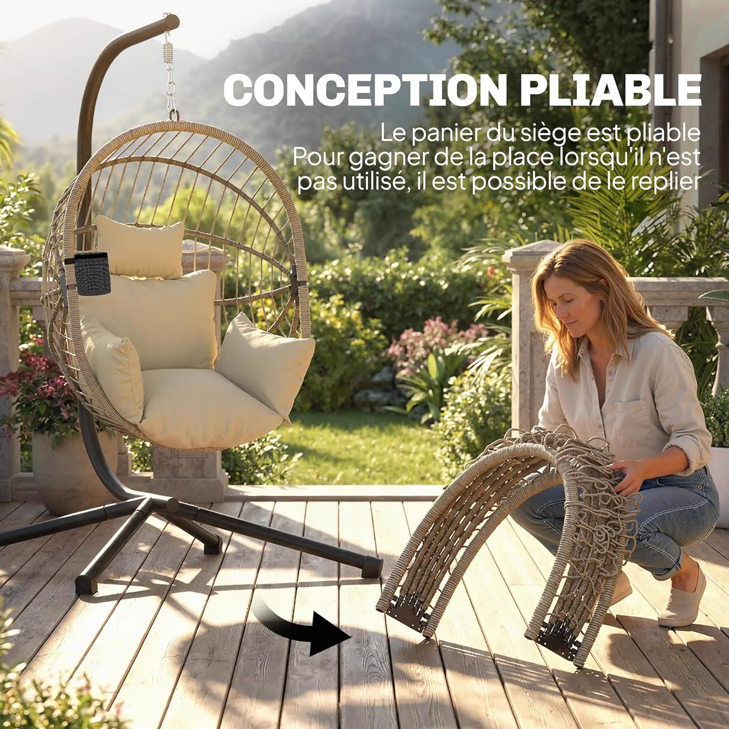 Fauteuils suspendus en acier kaki vue 4