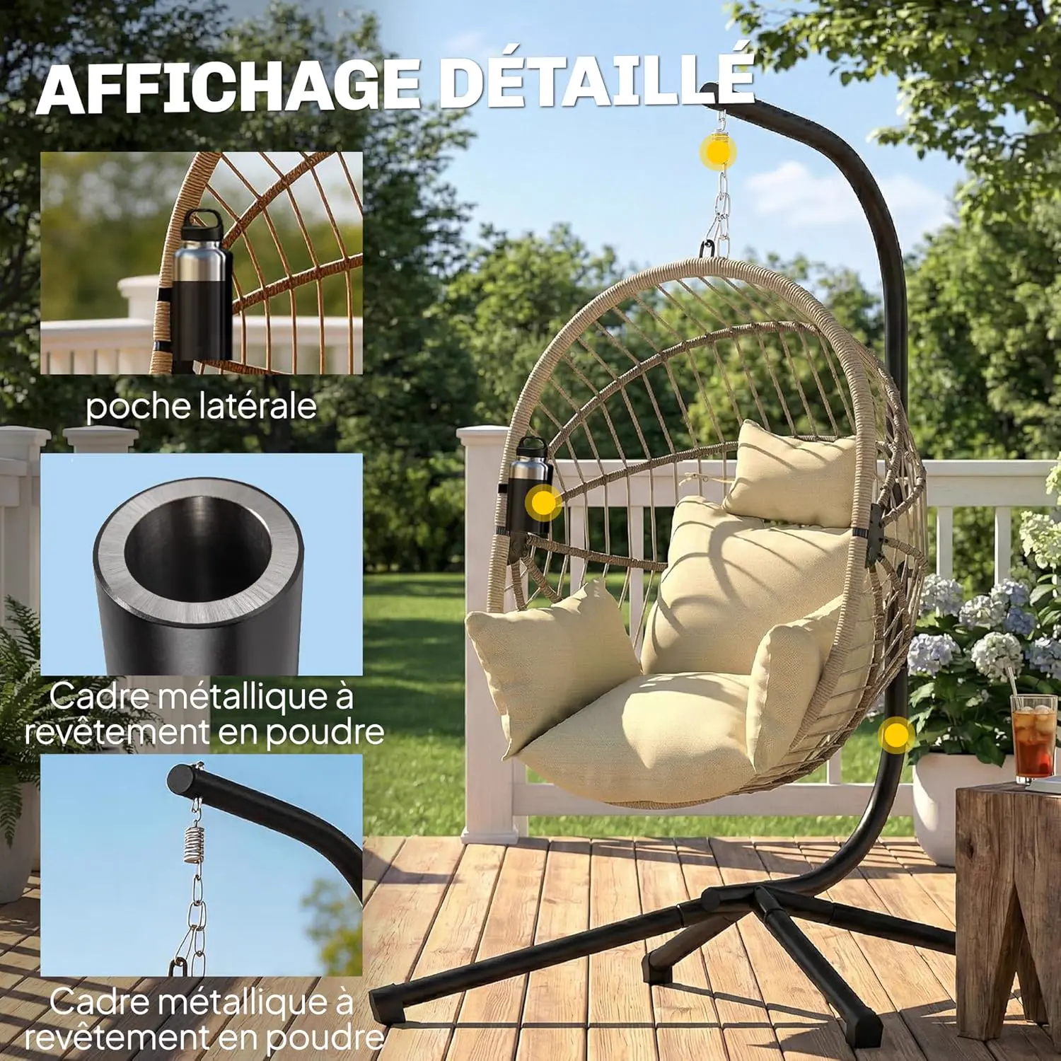 Fauteuils suspendus en acier kaki vue 6