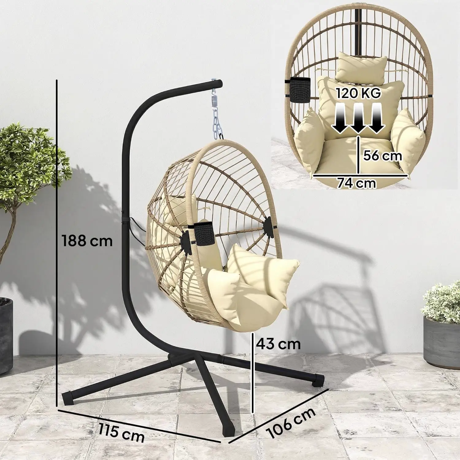 Fauteuils suspendus en acier kaki vue 7