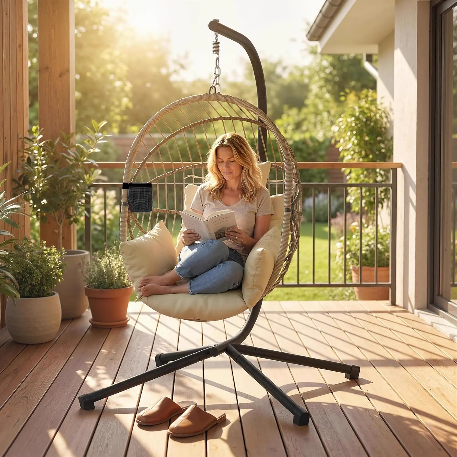 Fauteuils suspendus en acier kaki vue 9