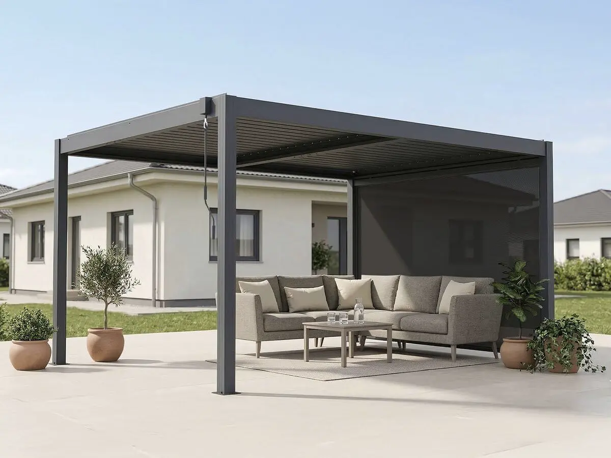 Pergola en aluminium gris 3 x 4 m vue 2