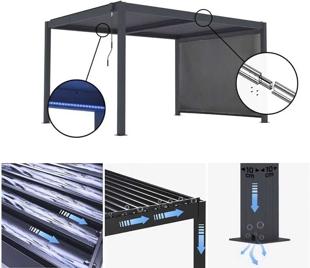 Pergola en aluminium gris 3 x 4 m vue 3