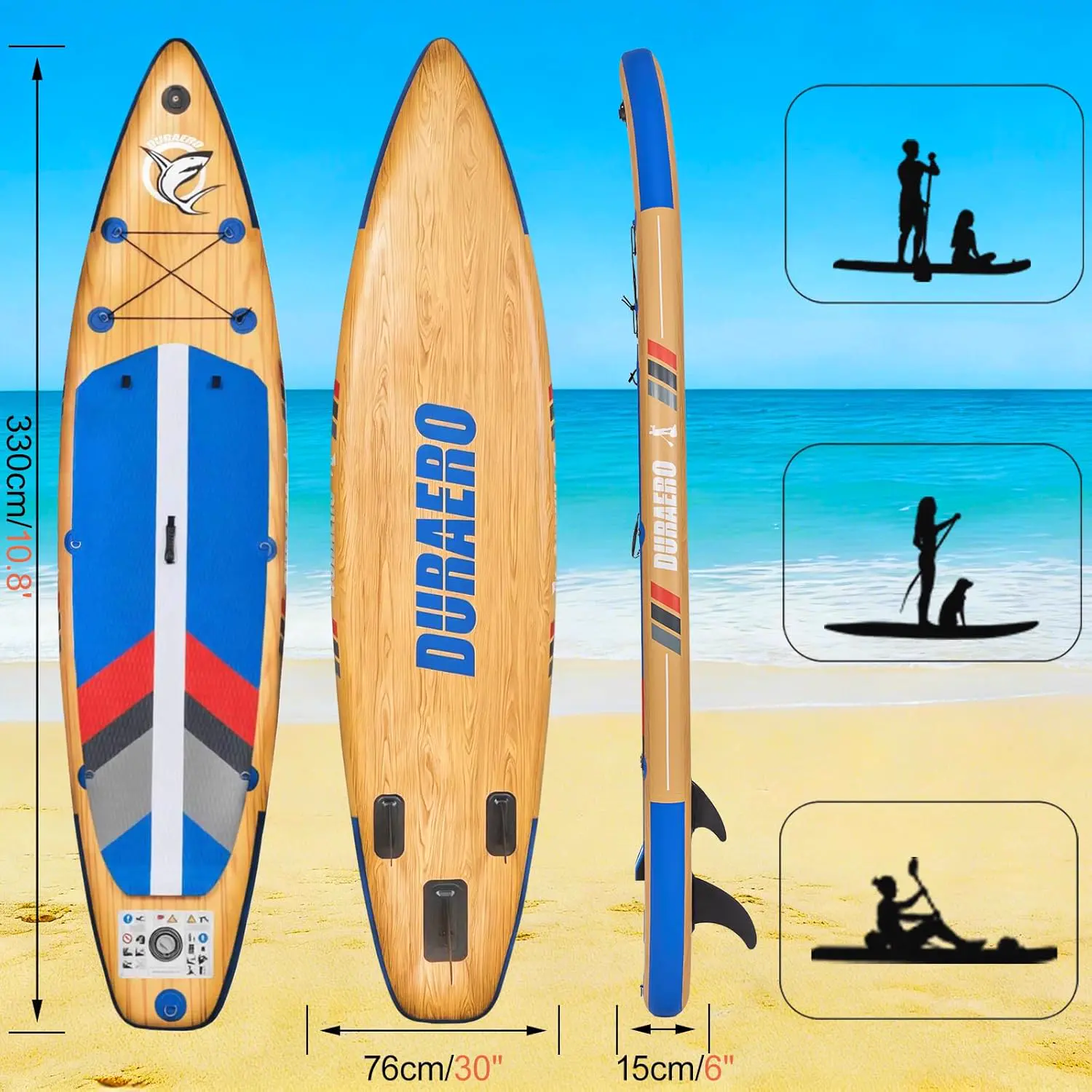 Paddle gonflable en bois 76 × 15 cm vue 3