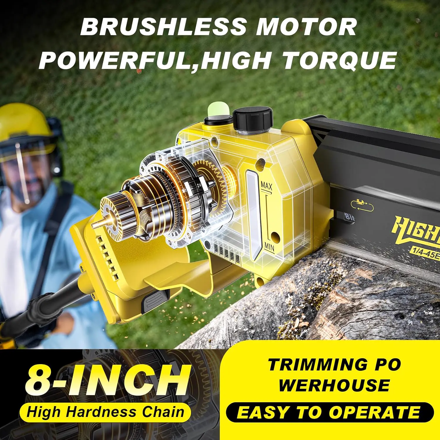 Tronçonneuse à batterie en bois jaune 2 × 4,0 vue 3