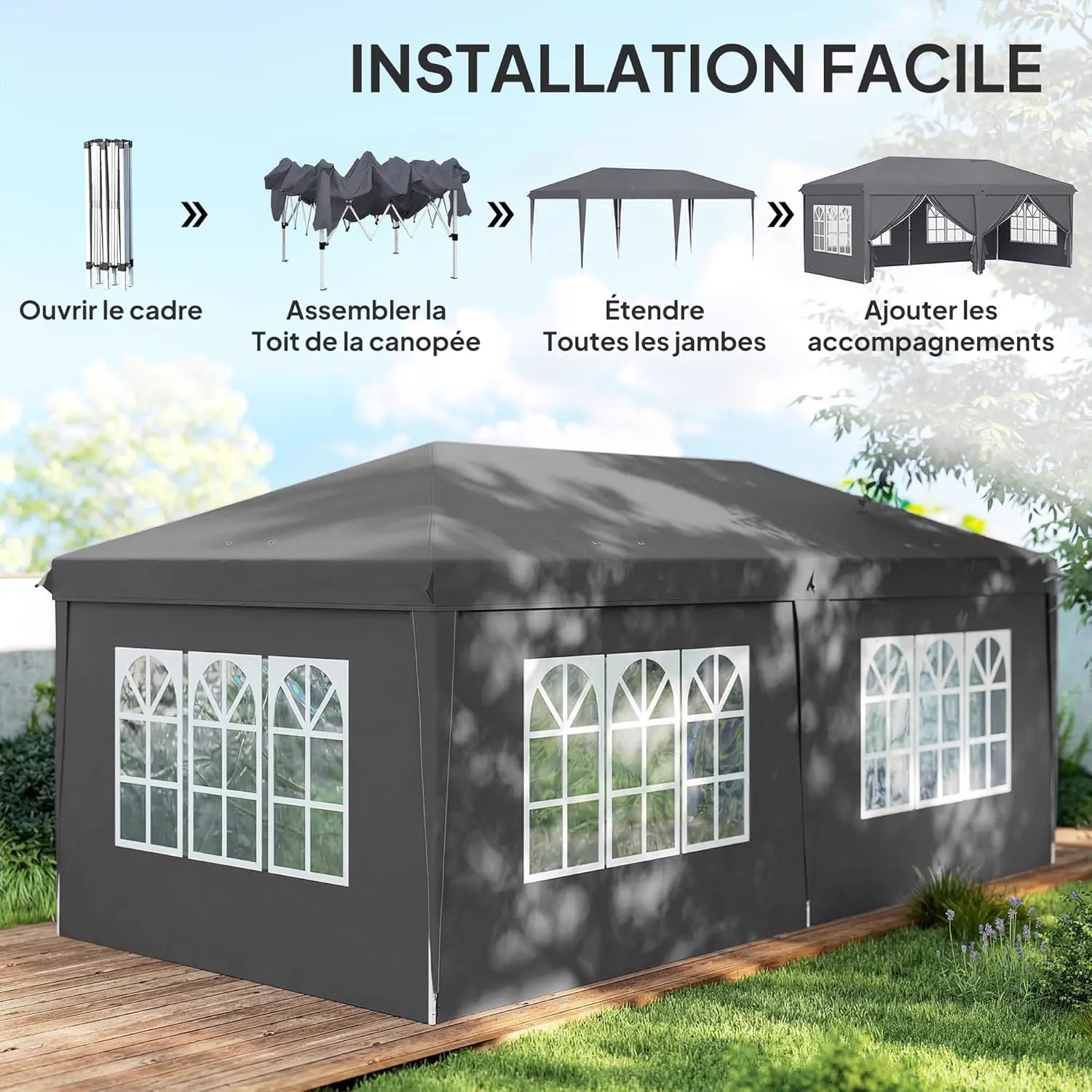 Tonnelle en métal gris 3x6m vue 3