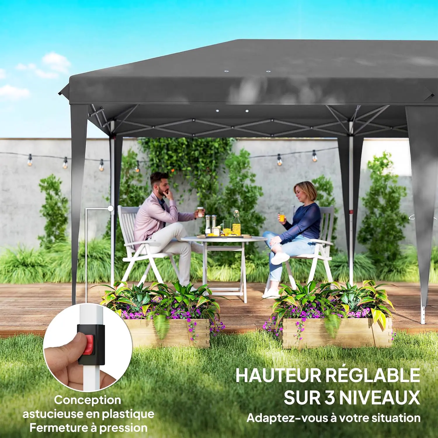 Tonnelle en métal gris 3x6m vue 4