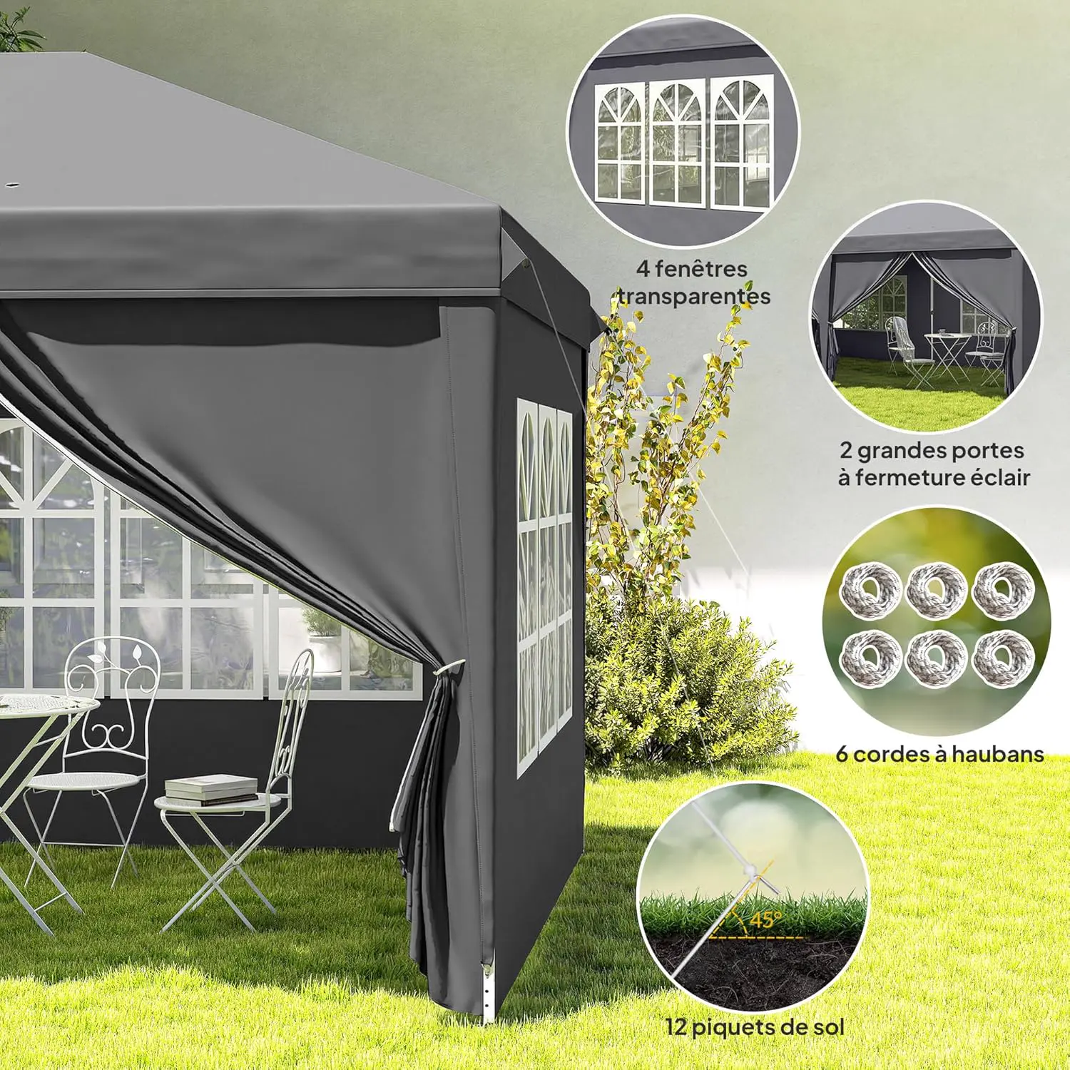Tonnelle en métal gris 3x6m vue 8