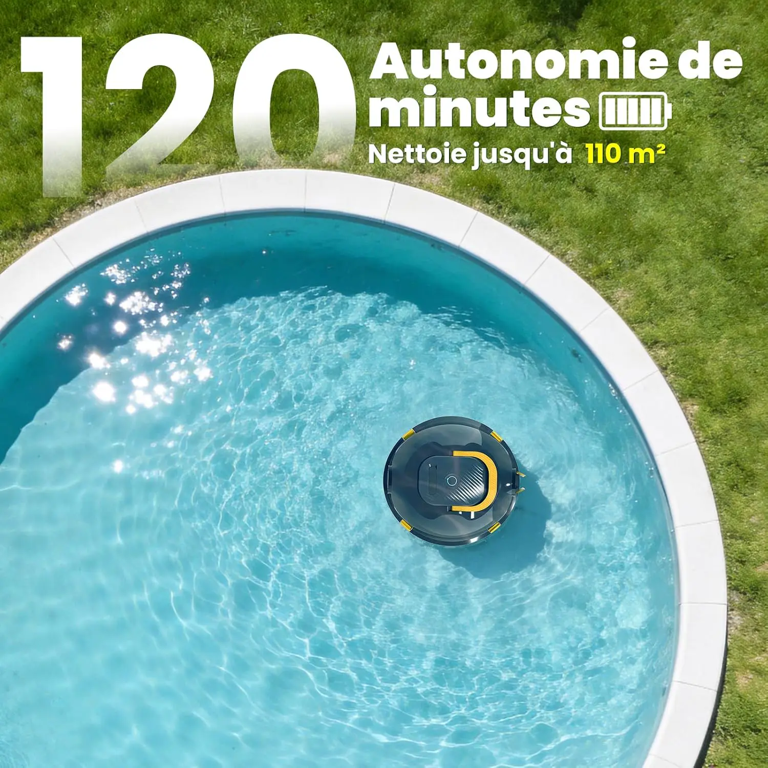 Robot piscine blanc 110 m² vue 3