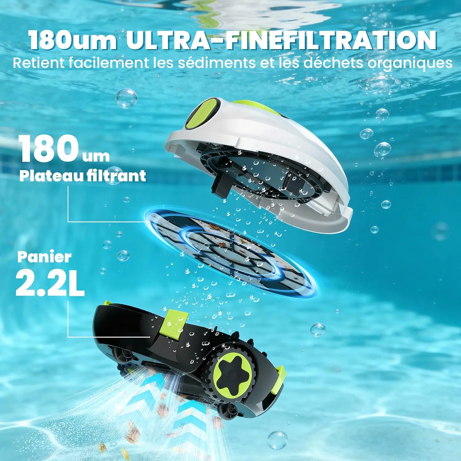 Robot piscine blanc 110 m² vue 6