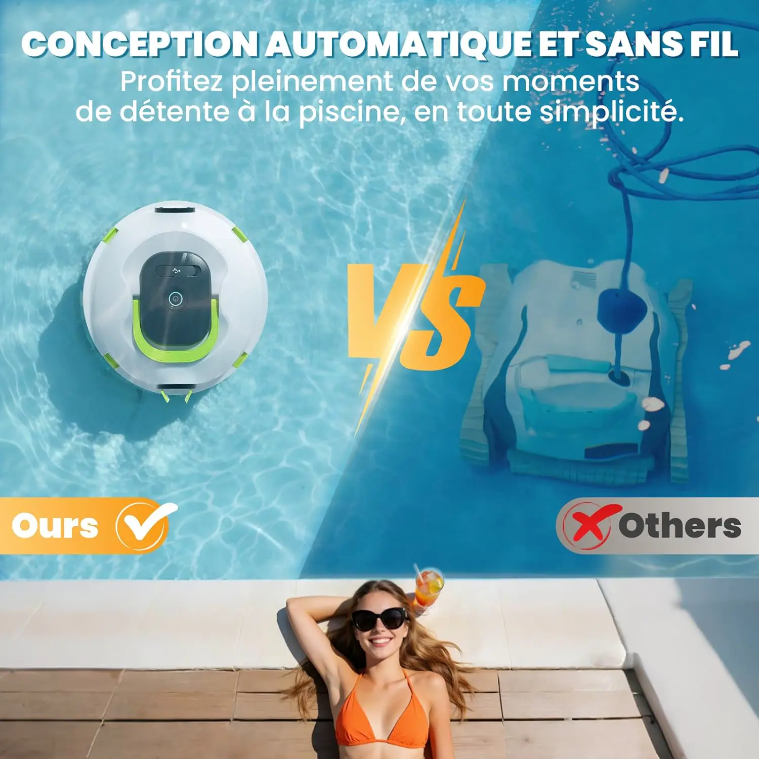 Robot piscine blanc 110 m² vue 8