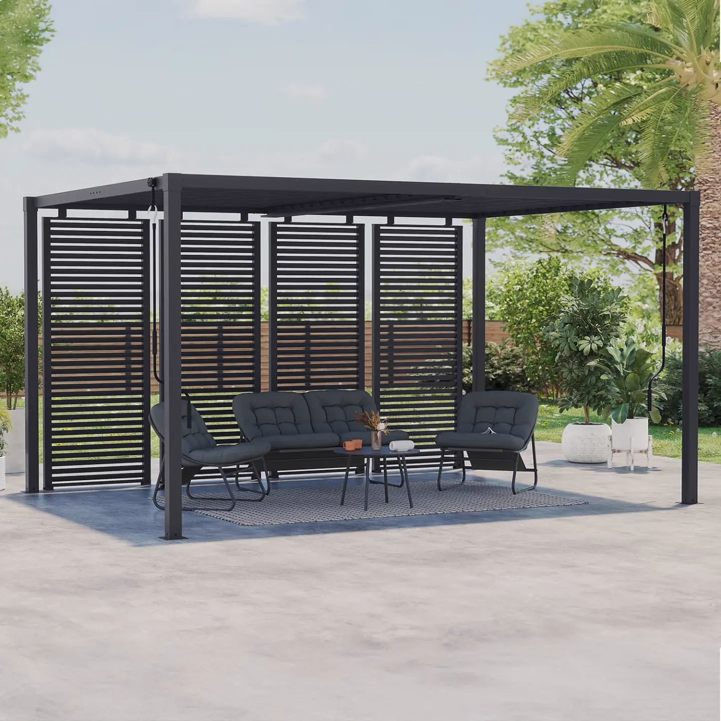 Pergola en acier gris 8 x 8 cm vue 2