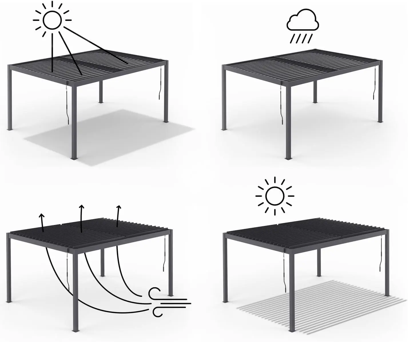 Pergola en acier gris 8 x 8 cm vue 6