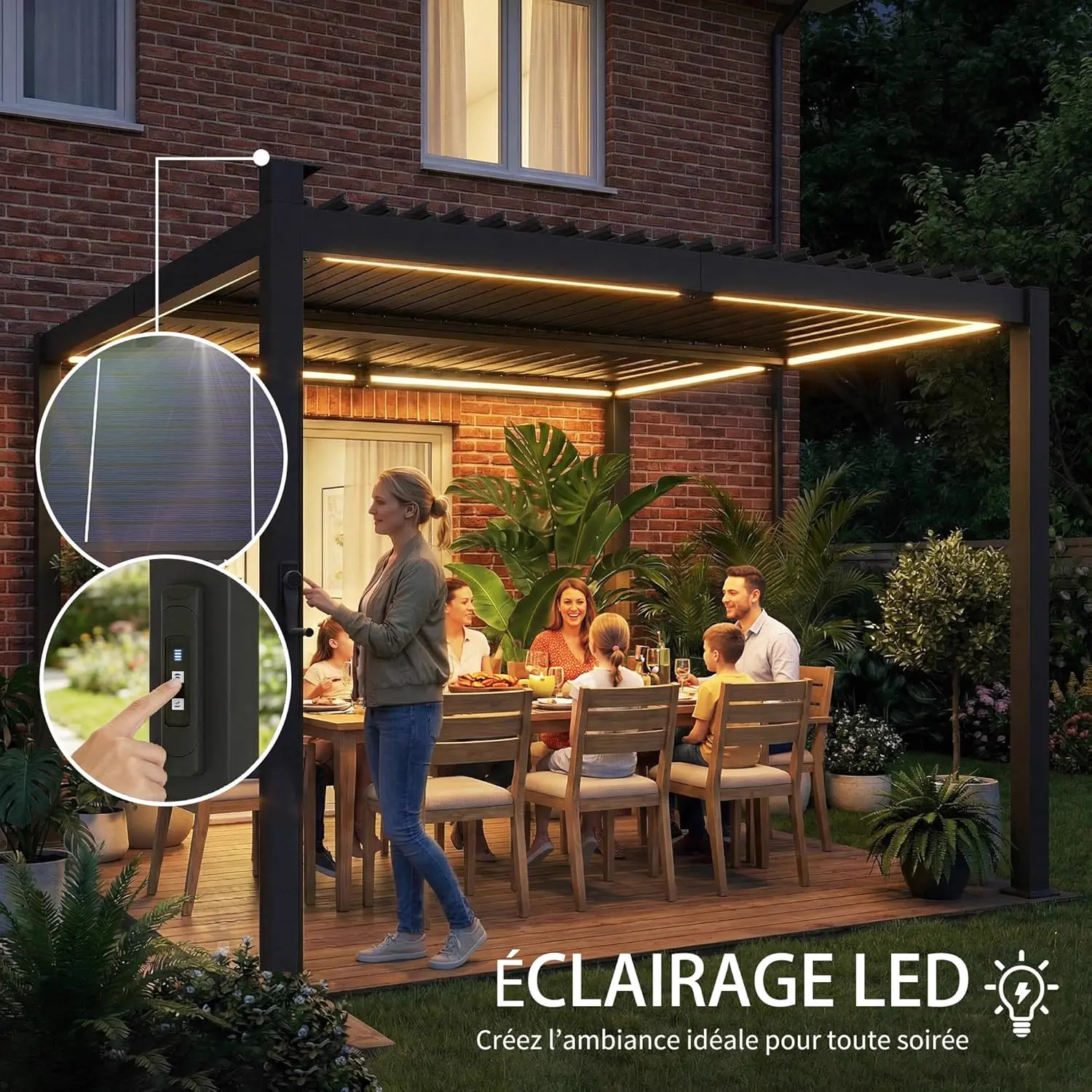 Pergola en métal noir 3x3m vue 3