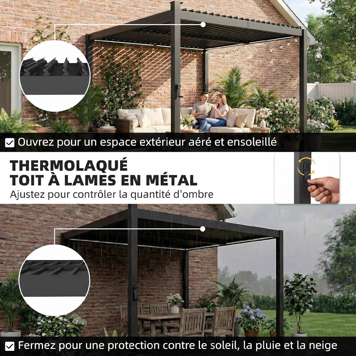 Pergola en métal noir 3x3m vue 4