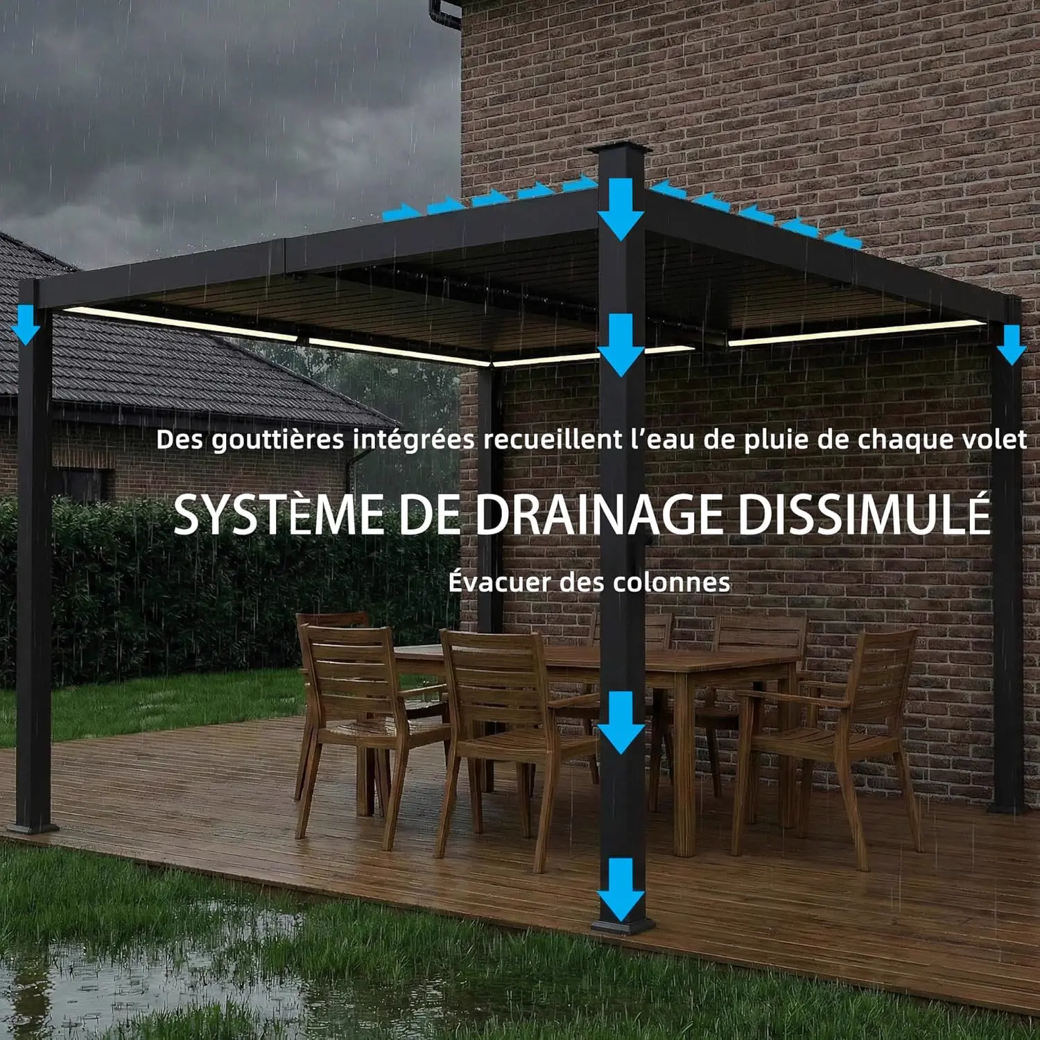 Pergola en métal noir 3x3m vue 6