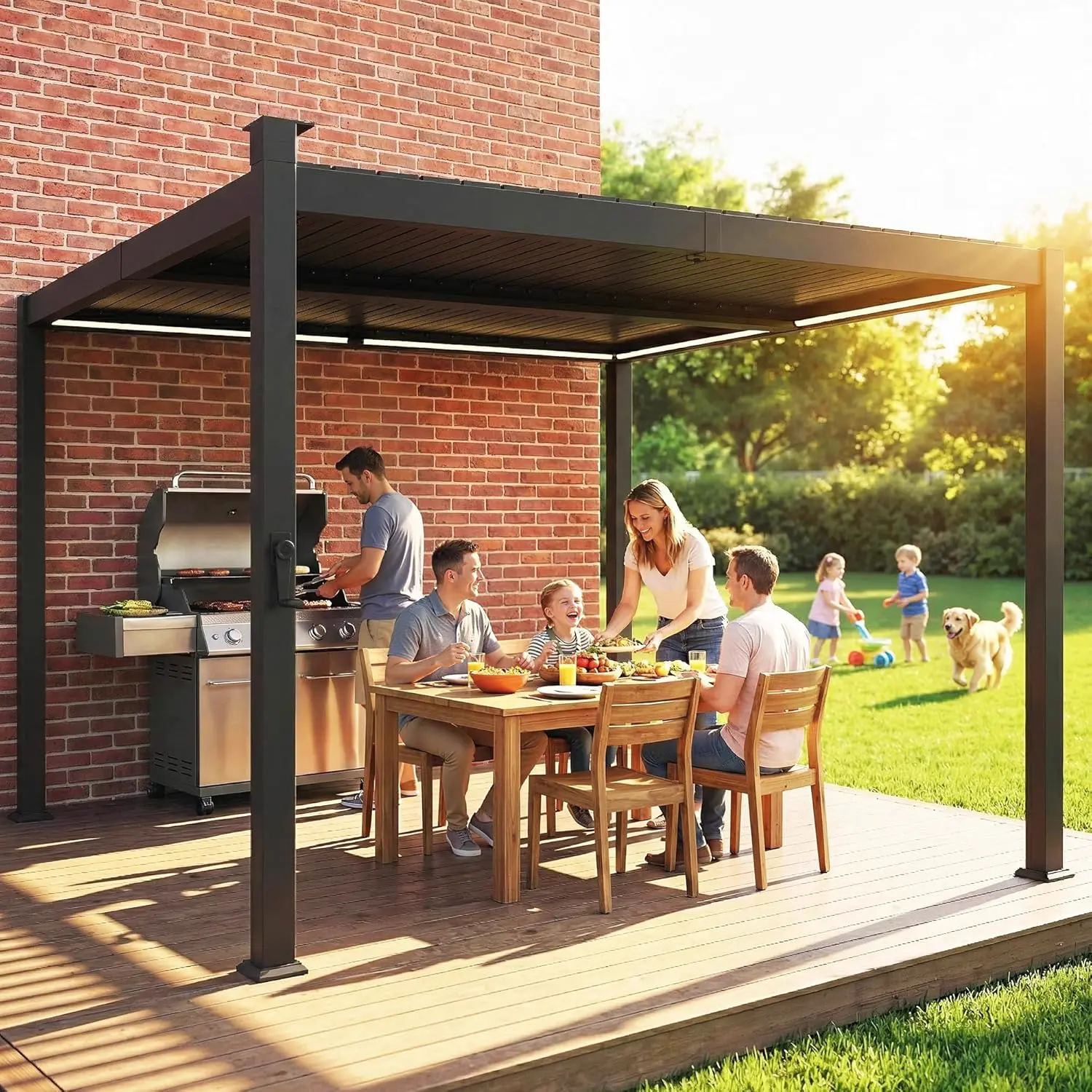 Pergola en métal noir 3x3m vue 8