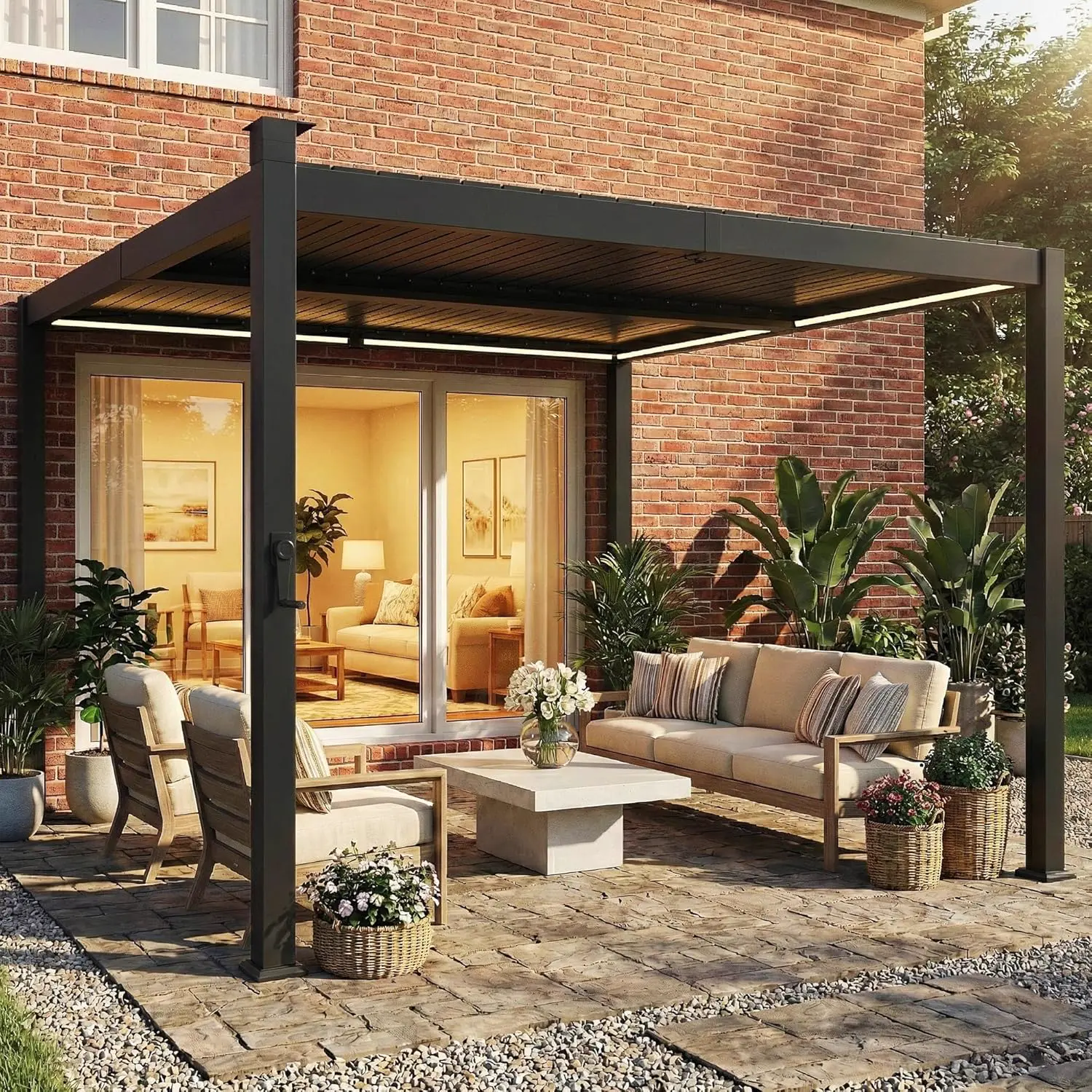 Pergola en métal noir 3x3m vue 9