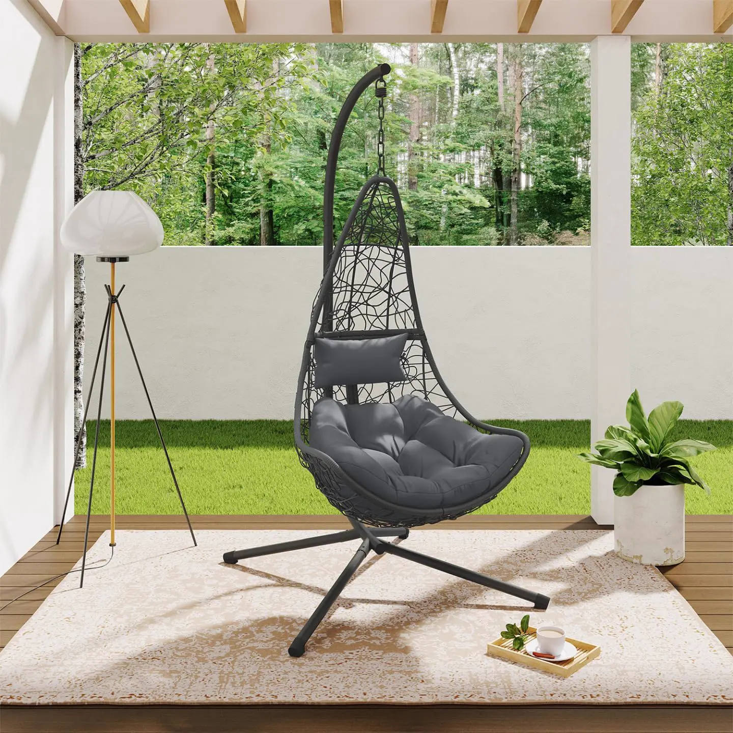 Fauteuils suspendus en acier gris vue 2