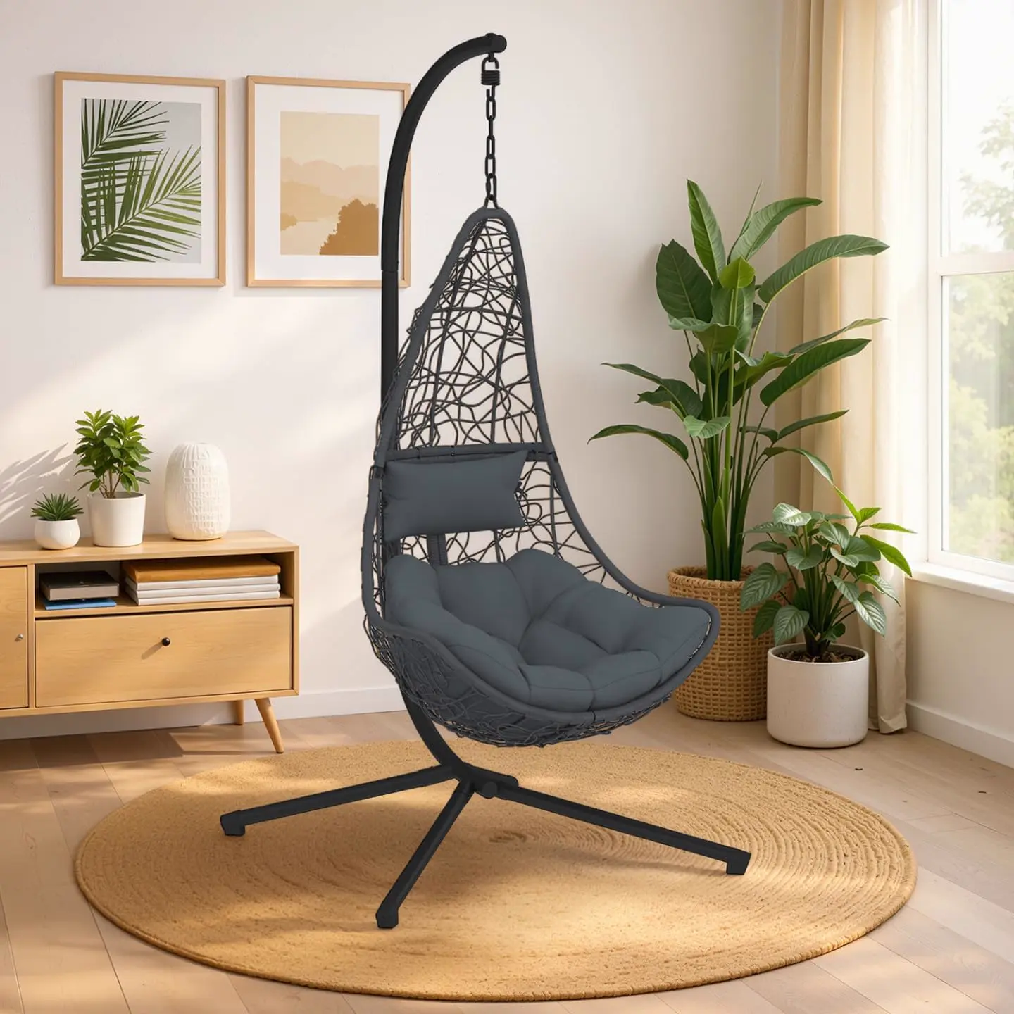 Fauteuils suspendus en acier gris vue 3
