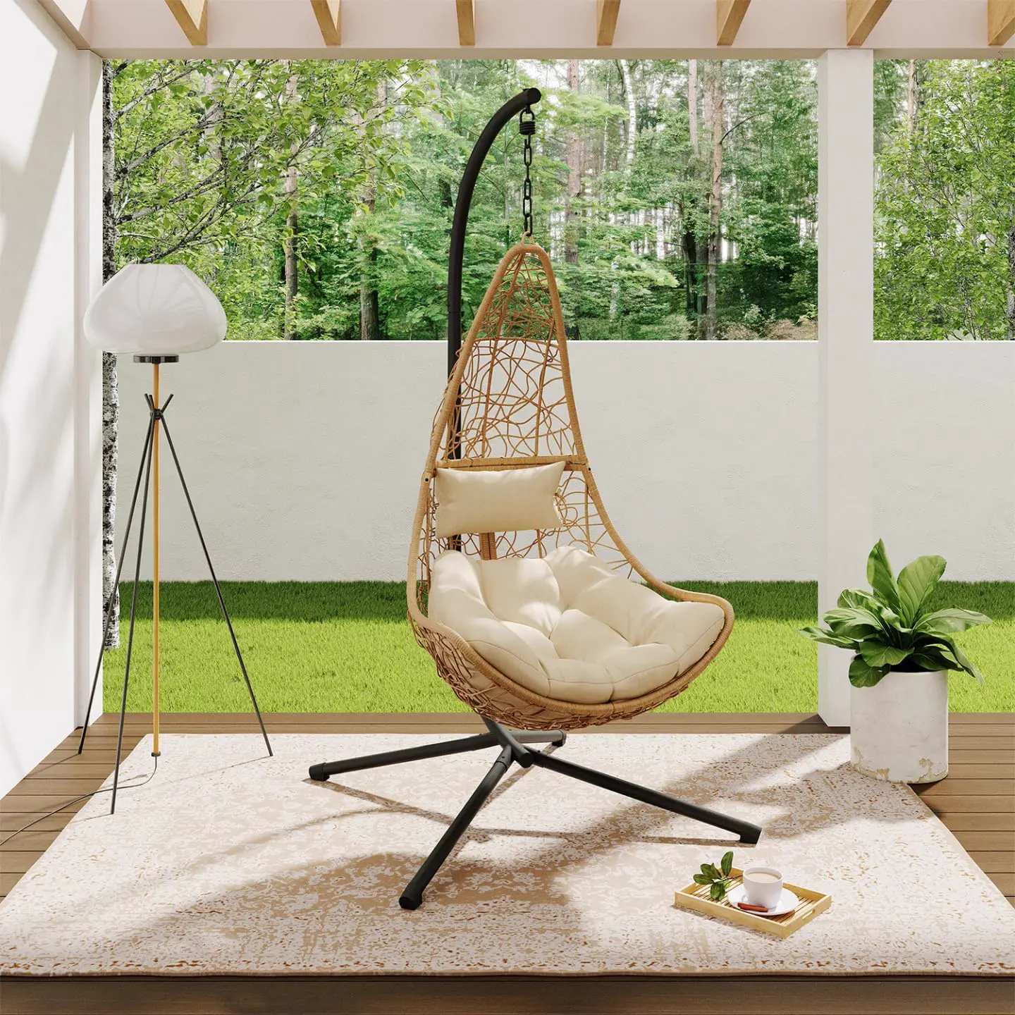 Fauteuils suspendus en acier noir vue 2