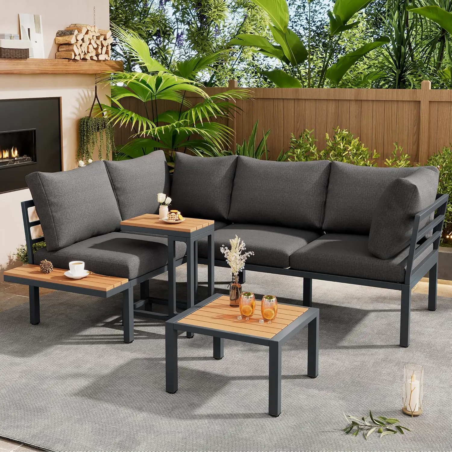 Salon de jardin en acier gris 143,5x65,5cm vue 3