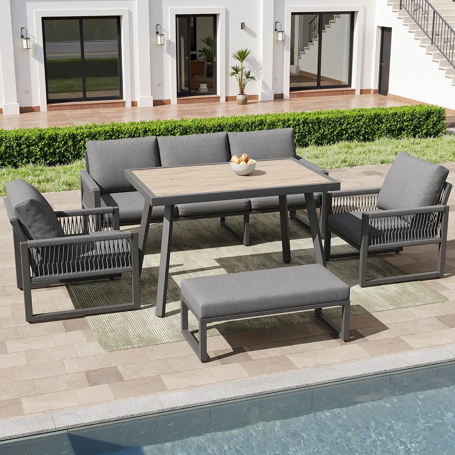 Salon de jardin 7 places gris 1,83 x 0,66 m vue 3