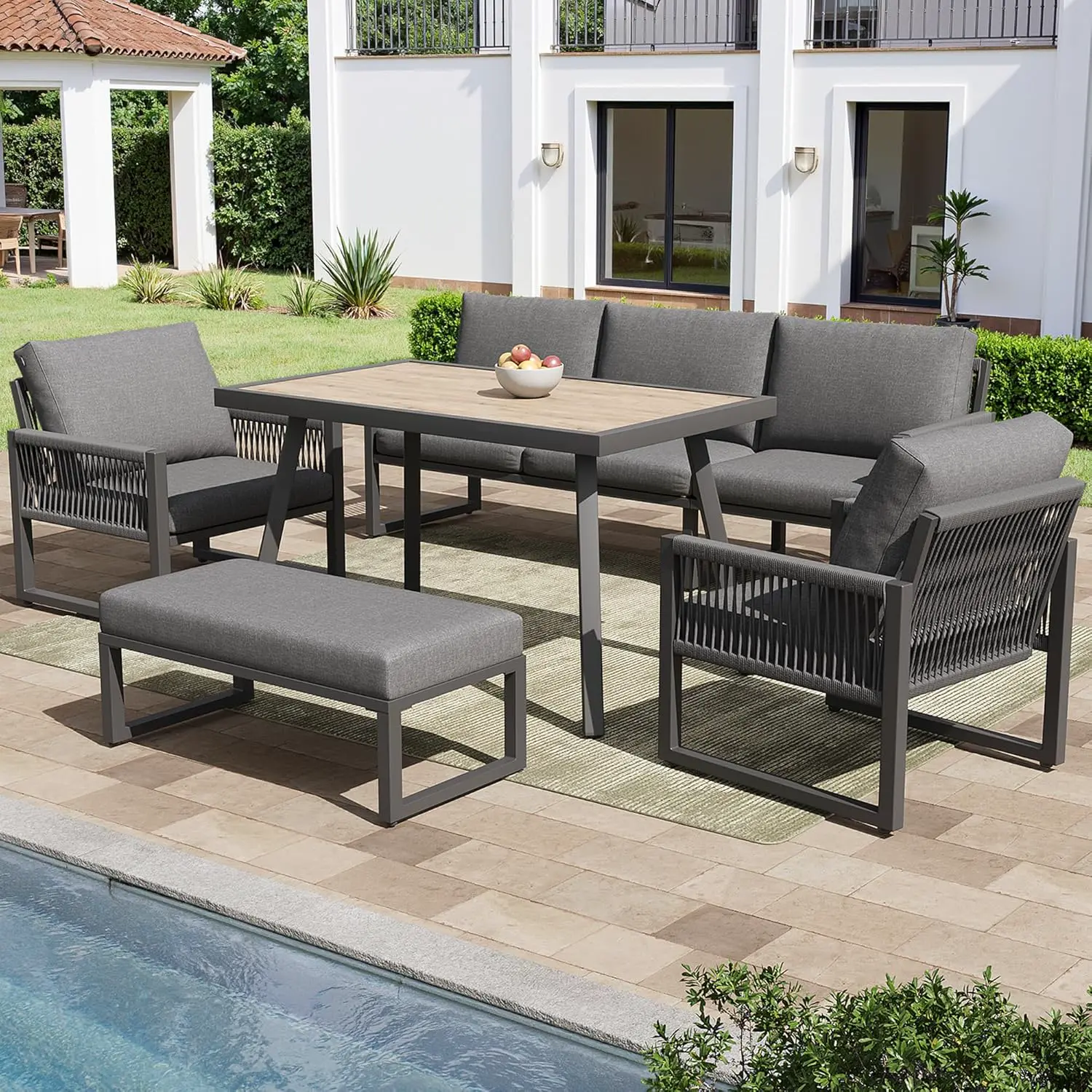 Salon de jardin 7 places gris 1,83 x 0,66 m vue 5