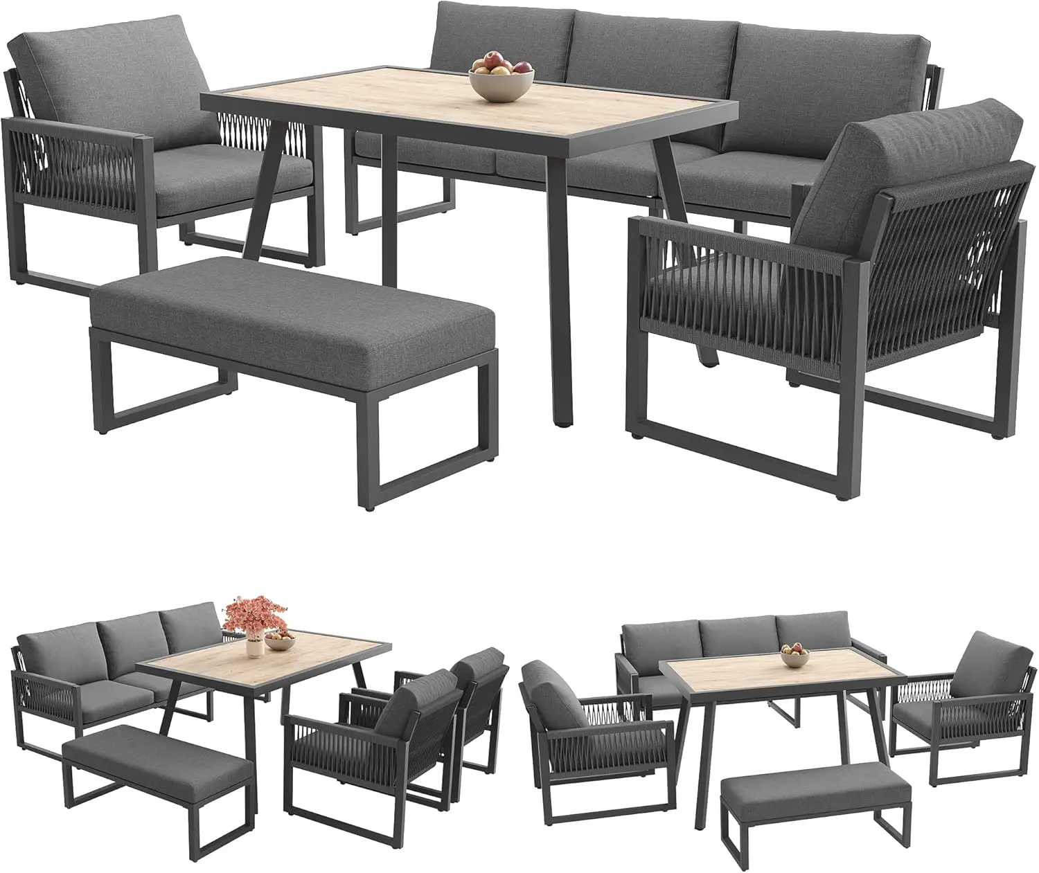 Salon de jardin 7 places gris 1,83 x 0,66 m vue 9