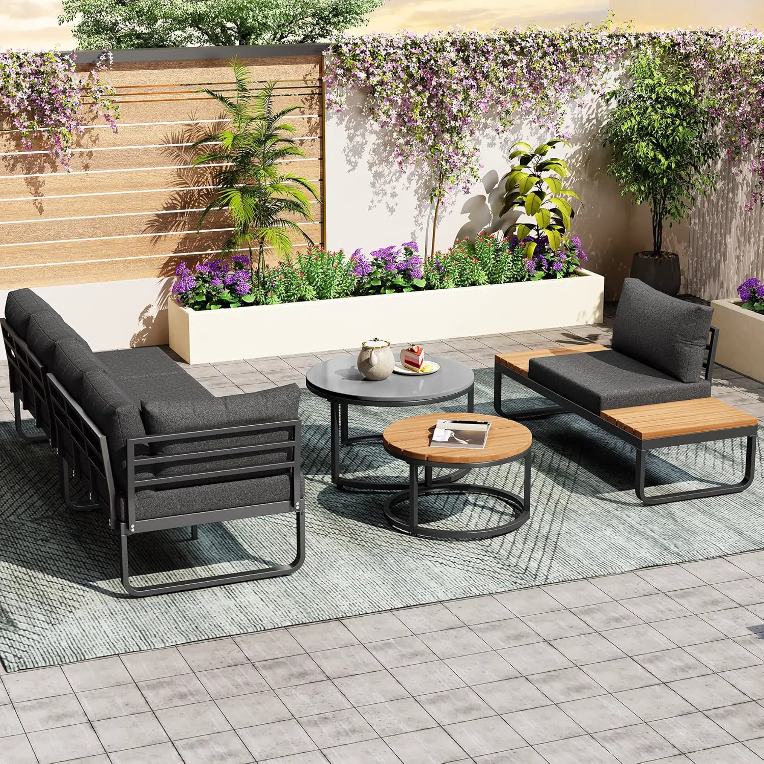 Salon de jardin 5 places gris 1,83 x 0,66 m vue 3