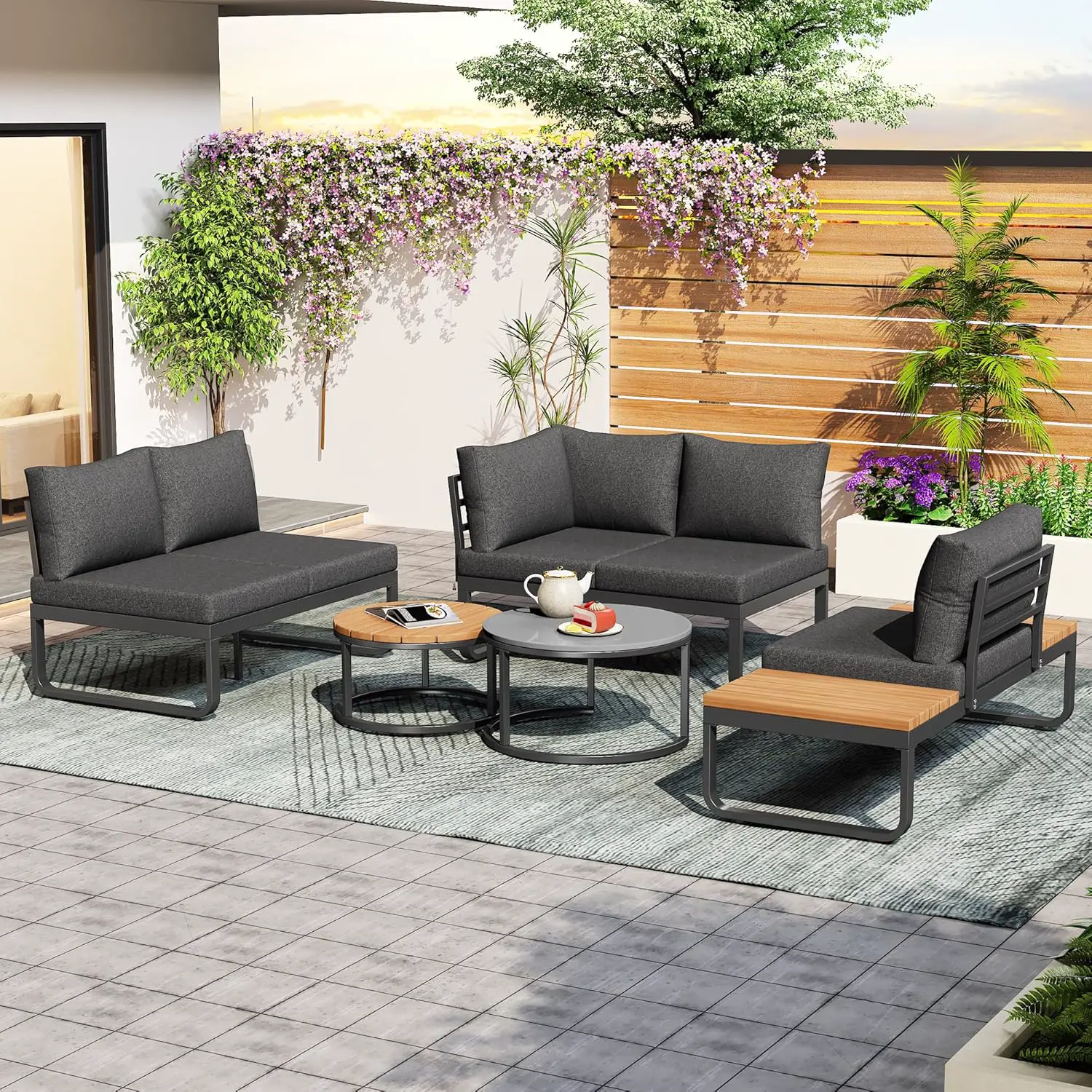 Salon de jardin 5 places gris 1,83 x 0,66 m vue 4