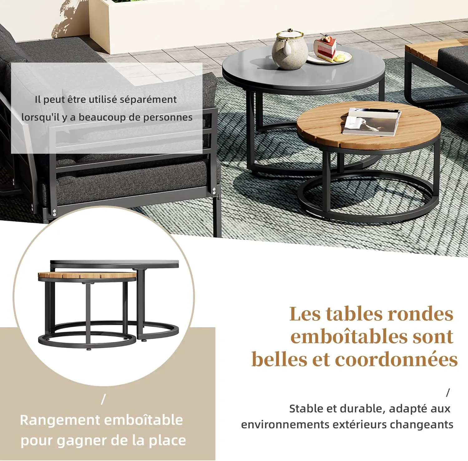 Salon de jardin 5 places gris 1,83 x 0,66 m vue 6
