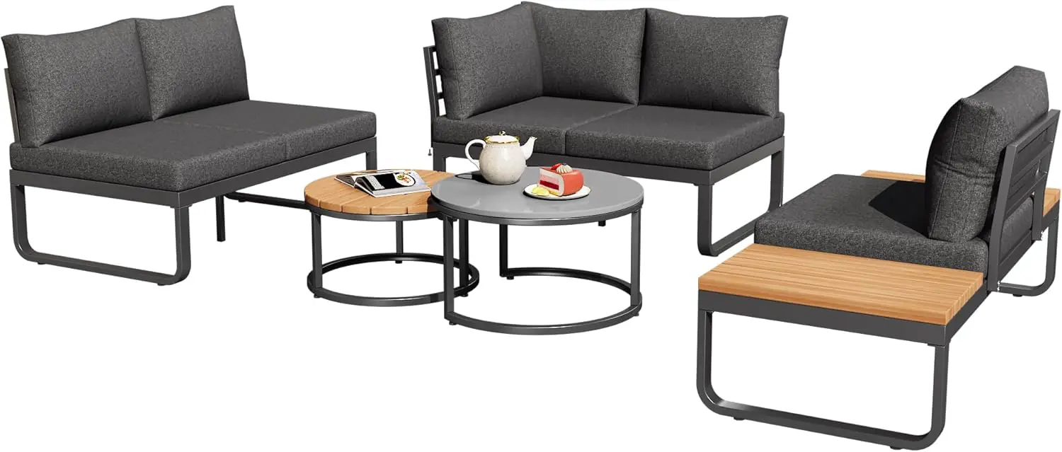 Salon de jardin 5 places gris 1,83 x 0,66 m vue 9