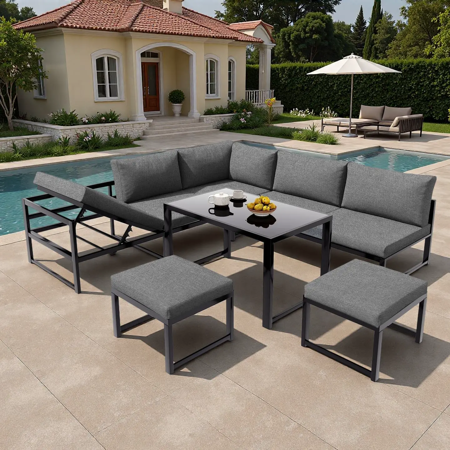 Sapgaks Ensemble de Salon de Jardin Exterieur avec Fonction inclinable