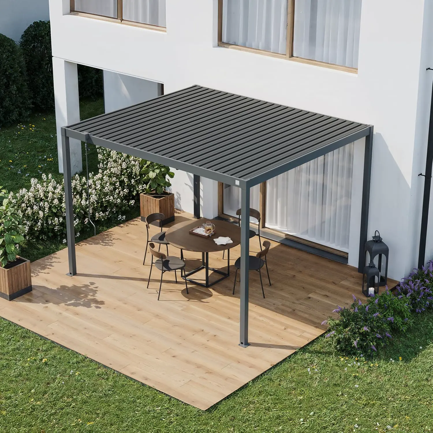Pergola en acier anthracite 3x3,5 m vue 2