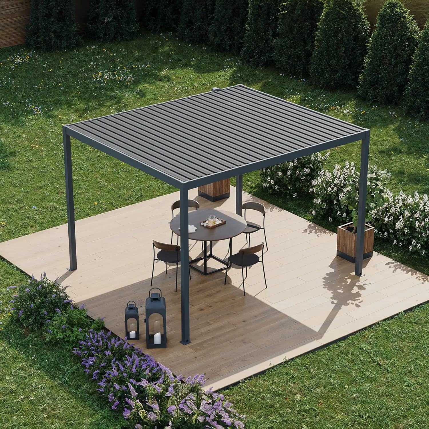 Pergola en acier anthracite 3x3,5 m vue 4